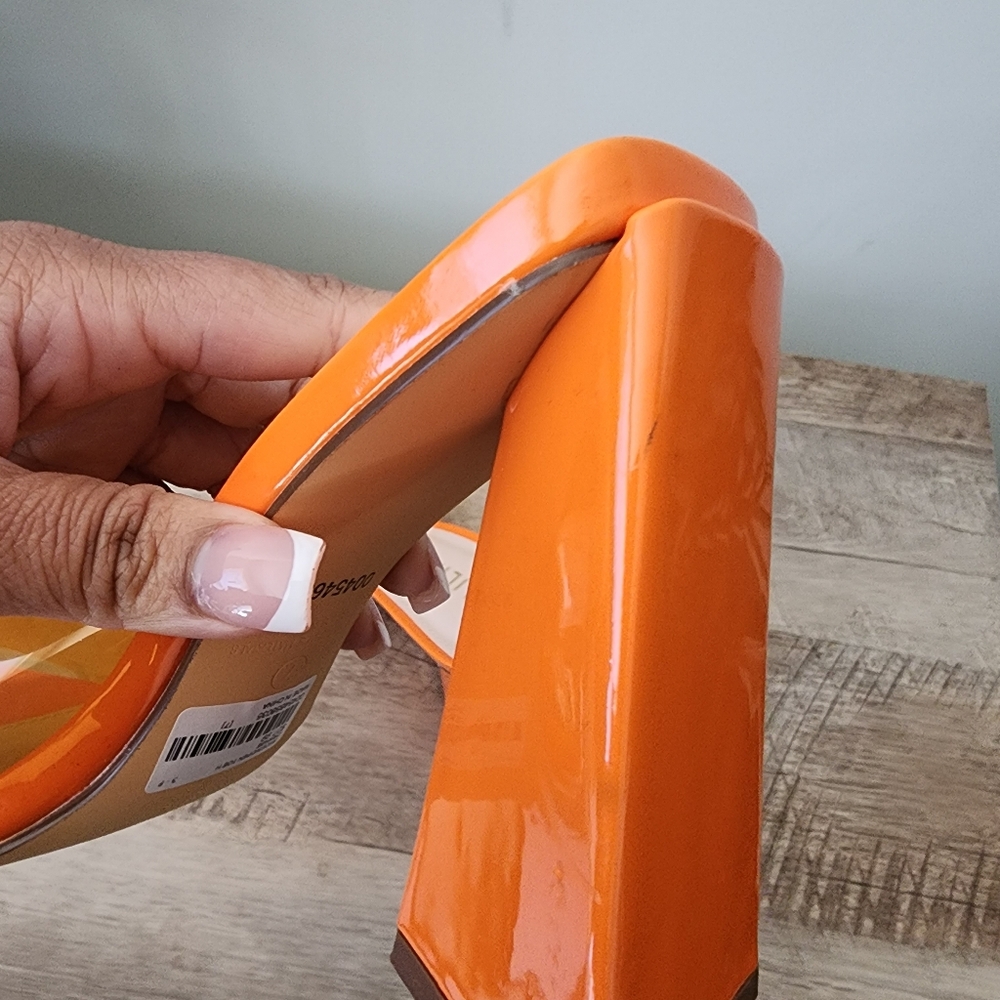 Liliana Orange Block Heel Mules with Clear Yellow Accents - Picture 4 of 5